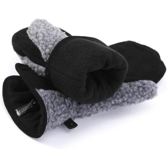 ⚡Women's Grey Genuine Suede Outdoor Mitt Thermal Lined Finger Liners Mitten - Picture 4 of 7